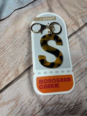 New Animal Print Monogram 'S' Bag Charm Keychain - Tortoiseshell Yellow